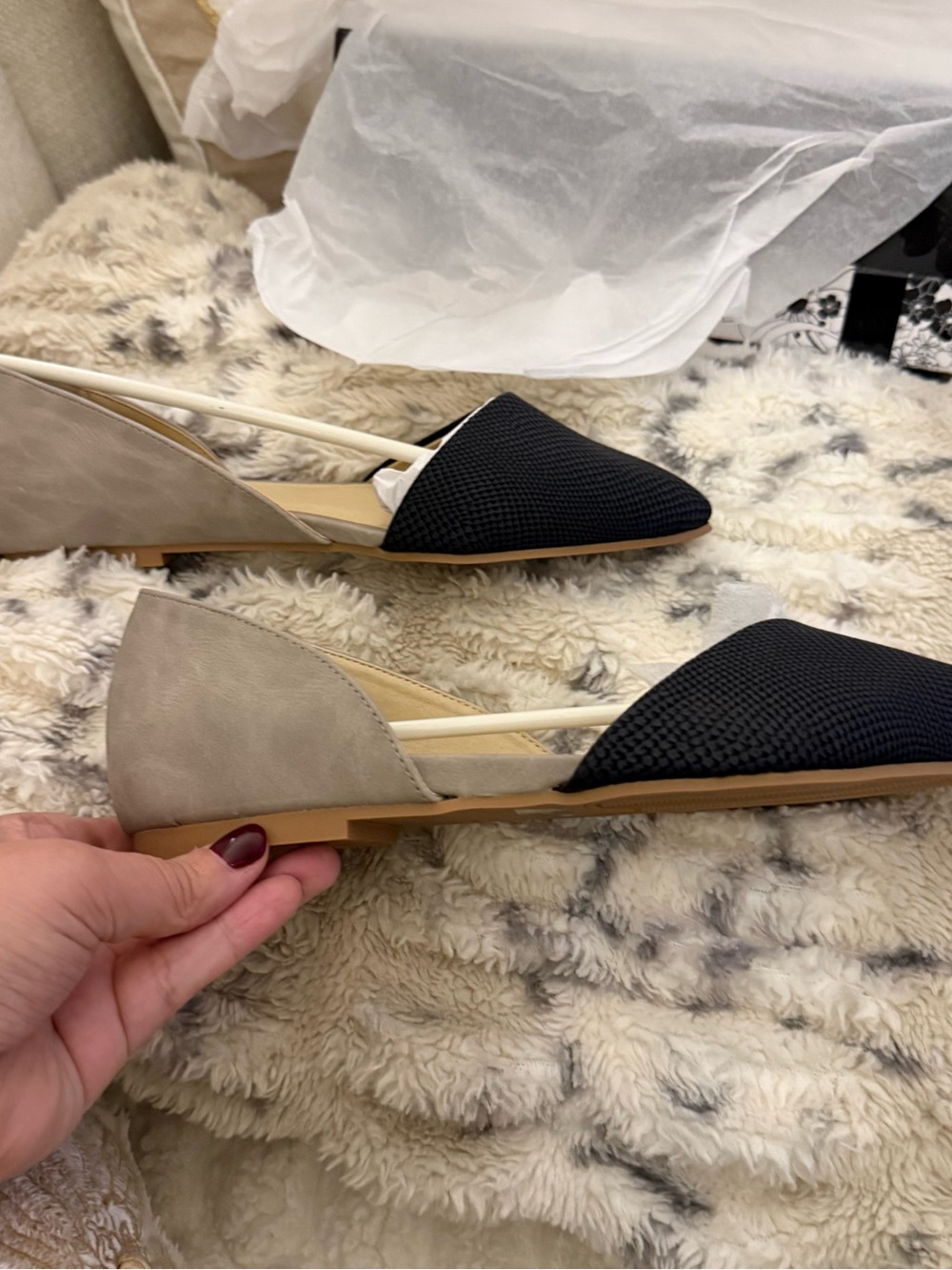 CL by Laundry Hearty Black Grey D’Orsay Pointed Toe Flats Size 8M NWT